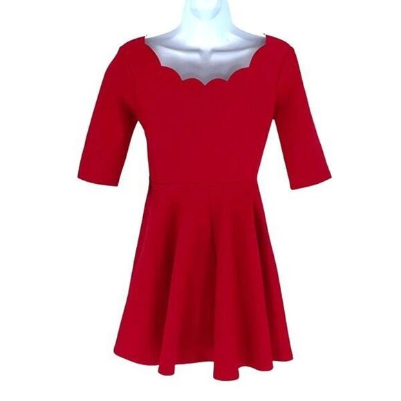 Lulus Womens Scallop Neckline Elbow Sleeve Mini Fit & Flare Dress Size Small NWT - Picture 4 of 12